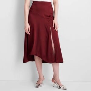 Elegant High-Low Satin Skirt in Burgundy